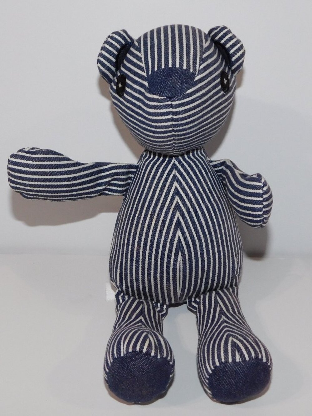 VTG Oshkosh B'Gosh Hickory Bear Blue White Striped Demin 10" Stuffed Teddy